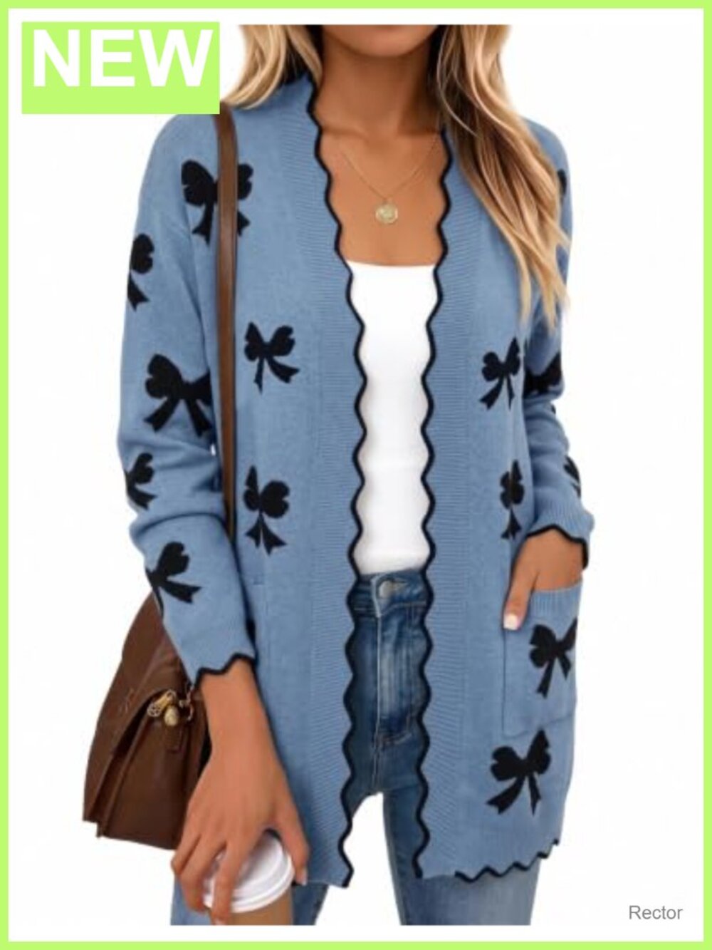 Womens Long Cardigan Sweater Open Front Bow Print Lightweight Knit Fall